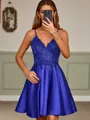 A-line Stunning V-neck Silk like Satin Short/Mini Homecoming Dress With Pockets