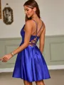 A-line Stunning V-neck Silk like Satin Short/Mini Homecoming Dress With Pockets