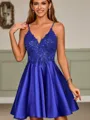 A-line Stunning V-neck Silk like Satin Short/Mini Homecoming Dress With Pockets