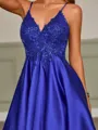 A-line Stunning V-neck Silk like Satin Short/Mini Homecoming Dress With Pockets