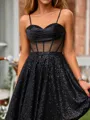 A-line Dreamy Spaghetti Straps Corset Short/Mini Homecoming Dress With Pleated
