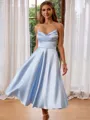A-line Princess Sweetheart Silk like Satin Tea-Length Homecoming Dress With Pleated