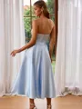 A-line Princess Sweetheart Silk like Satin Tea-Length Homecoming Dress With Pleated