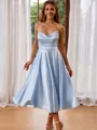 A-line Princess Sweetheart Silk like Satin Tea-Length Homecoming Dress With Pleated