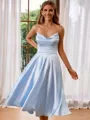 A-line Princess Sweetheart Silk like Satin Tea-Length Homecoming Dress With Pleated