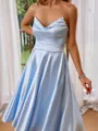 A-line Princess Sweetheart Silk like Satin Tea-Length Homecoming Dress With Pleated