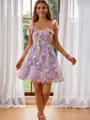 A-line Trendy Straps Tulle Corset Short/Mini Homecoming Dress With Flower