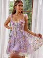 A-line Trendy Straps Tulle Corset Short/Mini Homecoming Dress With Flower