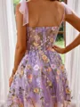 A-line Trendy Straps Tulle Corset Short/Mini Homecoming Dress With Flower
