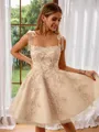 Ball-Gown Elegant Straps Tulle Short/Mini Homecoming Dress With Appliques Lace