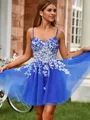 Princess A-line V-neck Tulle Corset Short/Mini Homecoming Dress With Appliques Lace