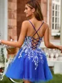 Princess A-line V-neck Tulle Corset Short/Mini Homecoming Dress With Appliques Lace