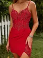 Sheath Crisp V-neck Stretch Crepe Corset Short/Mini Homecoming Dress With Slit
