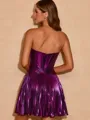 A-line Fashion Straight Metallic Satin Corset Short/Mini Homecoming Dress With Pleated