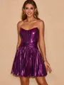 A-line Fashion Straight Metallic Satin Corset Short/Mini Homecoming Dress With Pleated