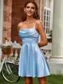 Princess A-line Spaghetti Straps Silk like Satin Short/Mini Homecoming Dress With Pleated