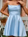 Princess A-line Spaghetti Straps Silk like Satin Short/Mini Homecoming Dress With Pleated