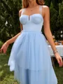 A-line Glam Straps Tulle Corset Tea-Length Homecoming Dress With Cascading Ruffles