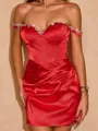 Sheath Sensual Off-the-Shoulder Silk like Satin Short/Mini Homecoming Dress With Rhinestone