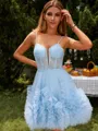A-line Unique Spaghetti Straps Tulle Corset Short/Mini Homecoming Dress With Pockets