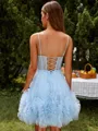 A-line Unique Spaghetti Straps Tulle Corset Short/Mini Homecoming Dress With Pockets