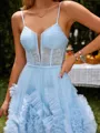 A-line Unique Spaghetti Straps Tulle Corset Short/Mini Homecoming Dress With Pockets