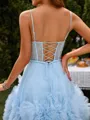 A-line Unique Spaghetti Straps Tulle Corset Short/Mini Homecoming Dress With Pockets