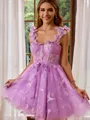 A-line Pretty Straps Tulle Corset Short/Mini Homecoming Dress With Appliques Lace
