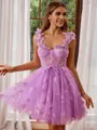 A-line Pretty Straps Tulle Corset Short/Mini Homecoming Dress With Appliques Lace