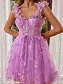 A-line Pretty Straps Tulle Corset Short/Mini Homecoming Dress With Appliques Lace