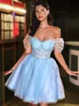 Trendy Ball-Gown Off-the-Shoulder Appliques Lace Short/Mini Tulle Corset Homecoming Dress