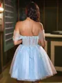 Trendy Ball-Gown Off-the-Shoulder Appliques Lace Short/Mini Tulle Corset Homecoming Dress