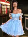 Trendy Ball-Gown Off-the-Shoulder Appliques Lace Short/Mini Tulle Corset Homecoming Dress