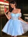 Trendy Ball-Gown Off-the-Shoulder Appliques Lace Short/Mini Tulle Corset Homecoming Dress