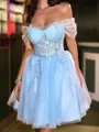 Trendy Ball-Gown Off-the-Shoulder Appliques Lace Short/Mini Tulle Corset Homecoming Dress