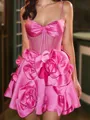 Perfect A-line Spaghetti Straps Flower Short/Mini Satin Corset Homecoming Dress