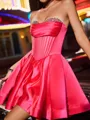 Exquisite A-line Sweetheart Rhinestone Short/Mini Satin Corset Homecoming Dress