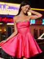 Exquisite A-line Sweetheart Rhinestone Short/Mini Satin Corset Homecoming Dress