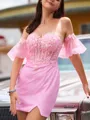 Charming Sheath Sweetheart Short Sleeves Appliques Lace Short/Mini Sequins Corset Homecoming Dress