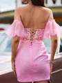 Charming Sheath Sweetheart Short Sleeves Appliques Lace Short/Mini Sequins Corset Homecoming Dress