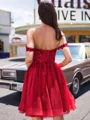 Unique A-line Off-the-Shoulder Appliques Lace Short/Mini Tulle Homecoming Dress