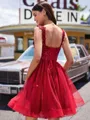 Unique A-line Off-the-Shoulder Appliques Lace Short/Mini Tulle Homecoming Dress