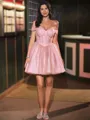 Stunning A-line Off-the-Shoulder Short/Mini Corset Homecoming Dress