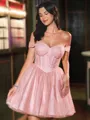Stunning A-line Off-the-Shoulder Short/Mini Corset Homecoming Dress