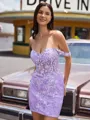 Chic Sheath Off-the-Shoulder Appliques Lace Short/Mini Tulle Corset Homecoming Dress