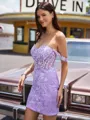 Chic Sheath Off-the-Shoulder Appliques Lace Short/Mini Tulle Corset Homecoming Dress