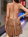 Chic A-line Spaghetti Straps Cascading Ruffles Short/Mini Homecoming Dress