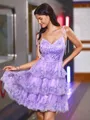 Classy A-line V-Neck Appliques Lace Short/Mini Tulle Homecoming Dress