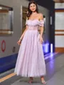 Elegant A-line Off-the-Shoulder Pleated Ankle-Length Corset Homecoming Dress