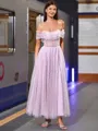 Elegant A-line Off-the-Shoulder Pleated Ankle-Length Corset Homecoming Dress